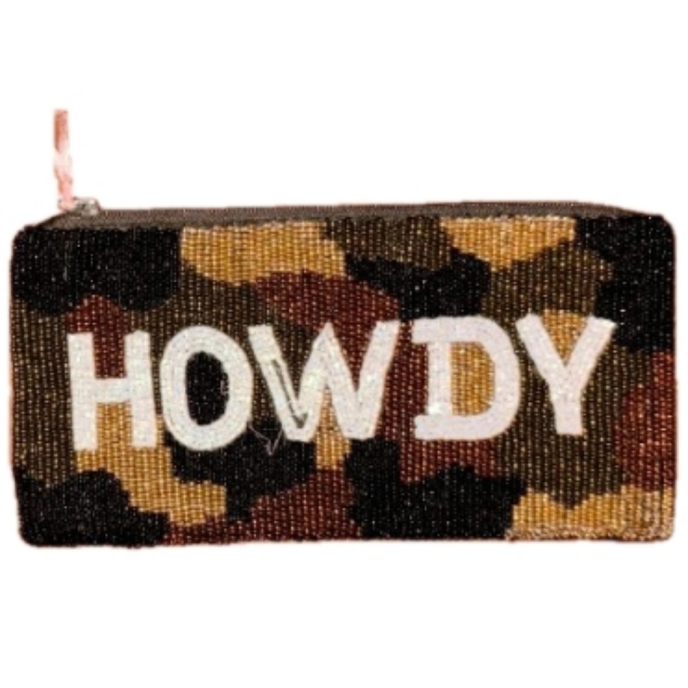 Tiana New York Camouflage Beaded 'Howdy' XL Coin Purse Nwt
